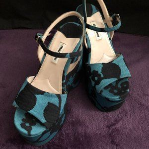 Miu Miu Shoes Platform Sandals Blue & Black 36.5